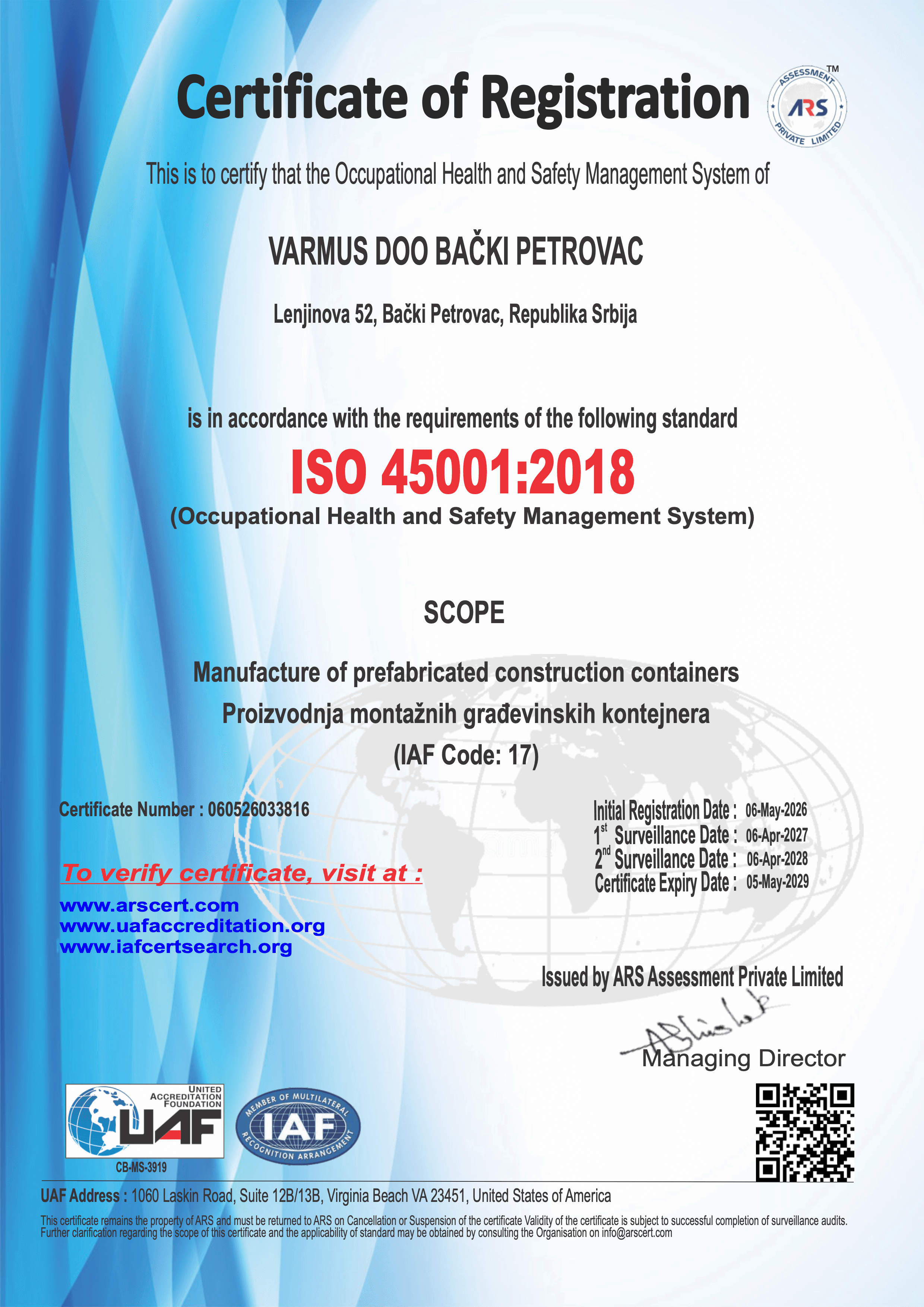 Pregled sertifikata ISO 45001