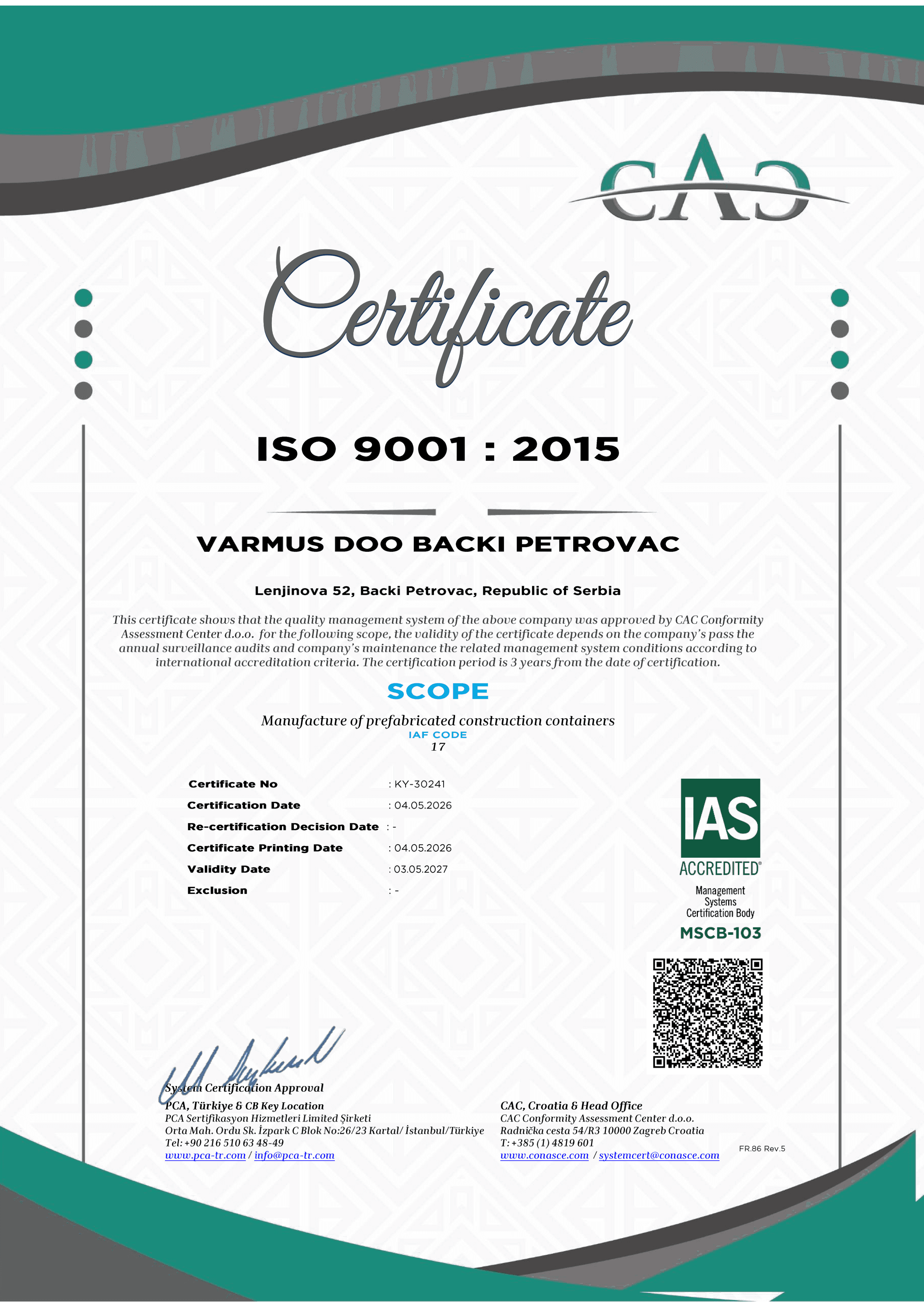 Pregled sertifikata ISO 9001